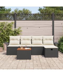 vidaXL Zestaw sof ogrodowych 6 elementów z poduszkami Czarny Poli rattan Dārza mēbeļu komplekti