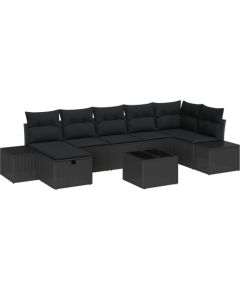 vidaXL Zestaw sof ogrodowych 8-elementowy z poduszkami Czarny Polirattan Dārza mēbeļu komplekti