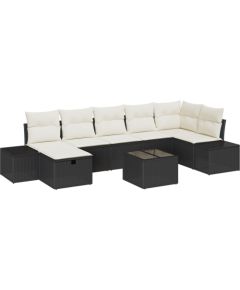 vidaXL Zestaw 8 Elementowy Sofy Ogrodowej z Poduszkami Czarny Poli Rattan Dārza mēbeļu komplekti