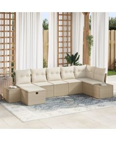 vidaXL 7-częściowy zestaw sof ogrodowych z poduszkami Beżowy Polirattan Dārza mēbeļu komplekti