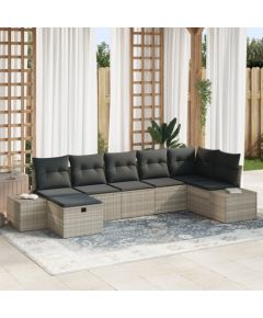 vidaXL Zestaw sofy ogrodowej 7-częściowy z poduszkami jasnoszary polirattan Dārza mēbeļu komplekti