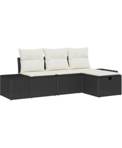 vidaXL Zestaw 4-częściowy sof ogrodowych z poduszkami czarny polirattan Dārza mēbeļu komplekti