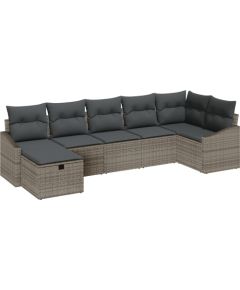 vidaXL Zestaw 7-elementowy sofa ogrodowa z poduszkami szary polirattan Dārza mēbeļu komplekti