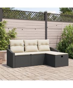 vidaXL Zestaw sof ogrodowych 4-częściowy z poduszkami Czarny Polirattan Dārza mēbeļu komplekti