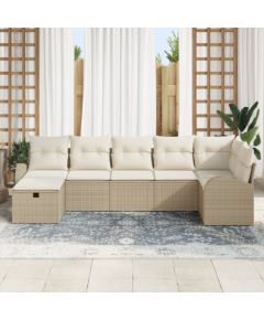 vidaXL Zestaw 7 częściowy sofy ogrodowej z poduszkami Beżowy Polirattan Dārza mēbeļu komplekti