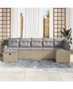 vidaXL 7 Częściowy Zestaw Sofy Ogrodowej z Poduszkami Beżowy Polirattan Dārza mēbeļu komplekti