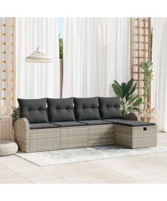 vidaXL Zestaw sof ogrodowych 5-częściowy z poduszkami jasnoszary polirattan Dārza mēbeļu komplekti