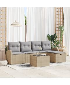 vidaXL Zestaw Sofy Ogrodowej 6-częściowy z Poduszkami Beżowy Poli Rattan Dārza mēbeļu komplekti