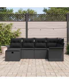 vidaXL Zestaw 6-osobowy sof ogrodowych z poduszkami Czarny Polirattan Dārza mēbeļu komplekti