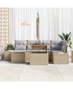 vidaXL 7-częściowy Zestaw Sofy Ogrodowej z Poduszkami Beżowy Polirattan Dārza mēbeļu komplekti