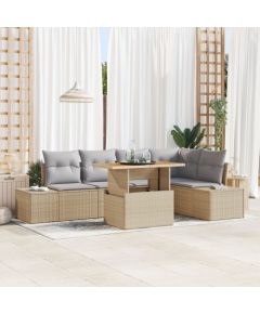 vidaXL 6-częściowy Zestaw Sof Ogrodowych z Poduszkami Beżowy Poli Rattan Dārza mēbeļu komplekti