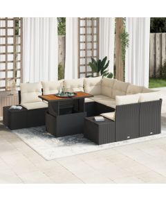 vidaXL 9-Częściowy Zestaw Sof Ogrodowych z Poduszkami Czarny z Polirattanu Dārza mēbeļu komplekti