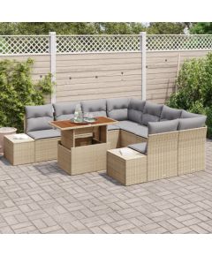 vidaXL 9-częściowy zestaw sof ogrodowych z poduszkami, beżowy, poli rattan Dārza mēbeļu komplekti
