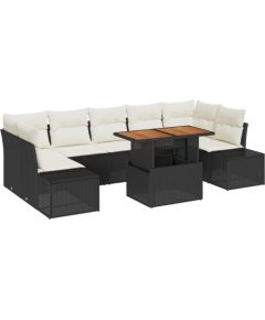 vidaXL 8-elementowy zestaw sof ogrodowych z poduszkami czarny polirattan Dārza mēbeļu komplekti