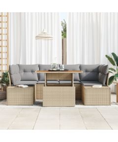 vidaXL Zestaw sof ogrodowych 7 częściowy z poduszkami Beżowy polirattan Dārza mēbeļu komplekti