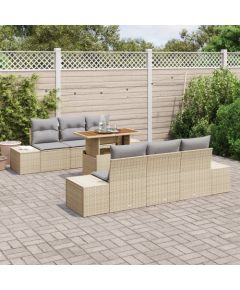 vidaXL 7-elementowy Zestaw Sofy Ogrodowej z Poduszkami Beżowy Poli Rattan Dārza mēbeļu komplekti