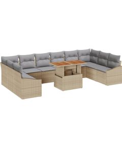 vidaXL Zestaw Sof Ogrodowych 11 Elementowy z Poduszkami Beżowy Polirattan Dārza mēbeļu komplekti