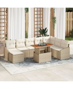 vidaXL Zestaw sof ogrodowych 9-częściowy z poduszkami Beżowy Poli Rattan Dārza mēbeļu komplekti