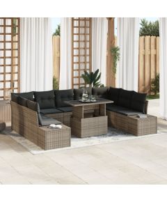 vidaXL 10-częściowy zestaw sof ogrodowych z poduszkami szary poli rattan Dārza mēbeļu komplekti