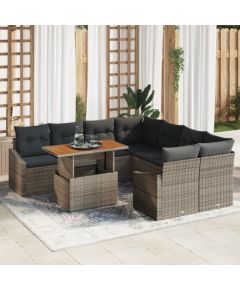 vidaXL 9-częściowy zestaw sof ogrodowych z poduszkami Szary Poli Rattan Dārza mēbeļu komplekti