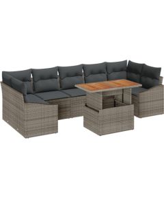 vidaXL Zestaw 8-elementowy sofy ogrodowej z poduszkami Szary Polirattan Dārza mēbeļu komplekti