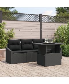vidaXL 5-częściowy zestaw sof ogrodowych z poduszkami Czarny Poli Rattan Dārza mēbeļu komplekti