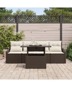 vidaXL 5-Częściowy zestaw sof ogrodowych z poduszkami brązowy poli rattan Dārza mēbeļu komplekti