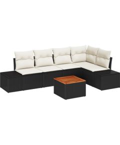 vidaXL 6-częściowy zestaw sof ogrodowych z poduszkami czarny polirattan akacja Dārza mēbeļu komplekti