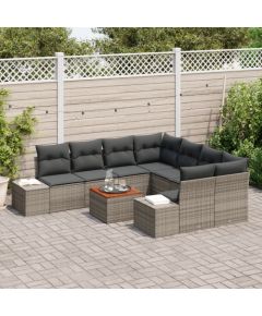 vidaXL Zestaw sof ogrodowych 9-elementowy z poduszkami Szary Polirattan Akacja Dārza mēbeļu komplekti