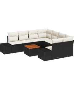 vidaXL Zestaw 9 Częściowy Sof Ogrodowych z Poduszkami Czarny Polirattan Akacja Dārza mēbeļu komplekti