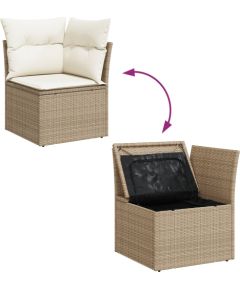 vidaXL Zestaw Sof Ogrodowych 7 Częściowy z Poduszkami Beżowy Poli Rattan Akacja Dārza mēbeļu komplekti