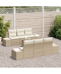 vidaXL Zestaw sof ogrodowych 7 Części z Poduszkami Beżowy Polirattan Akacja Dārza mēbeļu komplekti