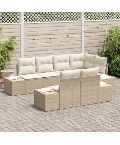 vidaXL Zestaw sof ogrodowych 7-częściowy z poduszkami Beżowy Polirattan Dārza mēbeļu komplekti