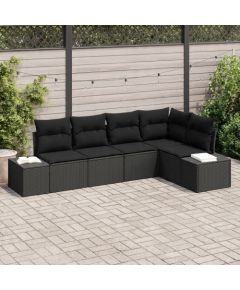vidaXL Zestaw sof ogrodowych 5-elementowy z poduszkami czarny polirattan Dārza mēbeļu komplekti