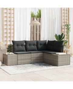 vidaXL 4-częściowy zestaw sof ogrodowych z poduszkami jasnoszary polirattan Dārza mēbeļu komplekti