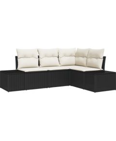 vidaXL Zestaw 4-częściowy sofy ogrodowej z poduszkami Czarny polirattan Dārza mēbeļu komplekti