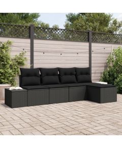 vidaXL Zestaw 5 częściowy sof ogrodowych z poduszkami Czarny polirattan Dārza mēbeļu komplekti