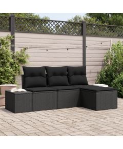 vidaXL Zestaw 4-osobowy sofy ogrodowej z poduszkami czarny polirattan Dārza mēbeļu komplekti