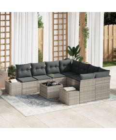 vidaXL Zestaw sof ogrodowych 9 części z poduszkami Jasnoszary Polirattan Dārza mēbeļu komplekti