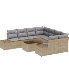 vidaXL Zestaw 9-elementowy sof ogrodowych z poduszkami Beżowy polirattan Dārza mēbeļu komplekti