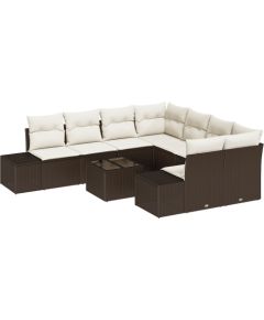 vidaXL Zestaw Sof Ogrodowych 9-elementowy z Poduszkami Brązowy Polirattan Dārza mēbeļu komplekti