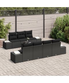 vidaXL Zestaw Sofy Ogrodowej 8 Elementów z Poduszkami Czarny Polirattan Dārza mēbeļu komplekti