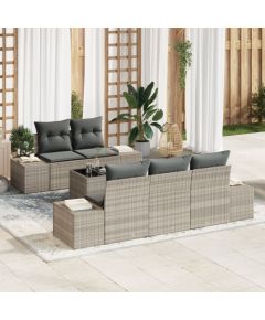 vidaXL Zestaw sof 6-częściowy z poduszkami jasnoszary PE Rattan Dārza mēbeļu komplekti