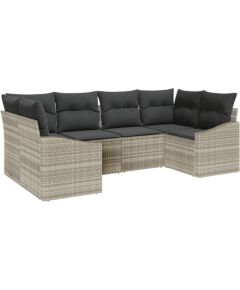 vidaXL Zestaw sofy ogrodowej 6 części z poduszkami jasnoszary polirattan Dārza mēbeļu komplekti