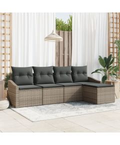 vidaXL Zestaw jadalny ogrodowy 5-częściowy z poduszkami Szary Polirattan Dārza mēbeļu komplekti