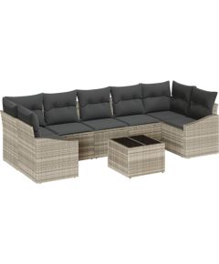 vidaXL 8-częściowy zestaw sof ogrodowych z poduszkami jasnoszary polirattan Dārza mēbeļu komplekti