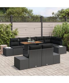 vidaXL Zestaw do jedzenia w ogrodzie 9 elementów z poduszkami Czarny Polirattan Akacja Dārza mēbeļu komplekti