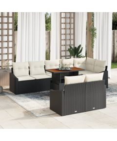 vidaXL 9-elementowy zestaw jadalniany z poduszkami Czarny Polirattan Akacja Dārza mēbeļu komplekti