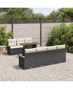 vidaXL Zestaw sof ogrodowych 8-częściowy z poduszkami Czarny Polirattan Akacja Dārza mēbeļu komplekti