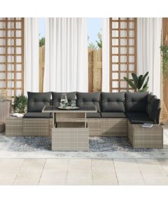 vidaXL 7-częściowy zestaw sof ogrodowych z poduszkami w jasnoszarym polirattanie Dārza mēbeļu komplekti